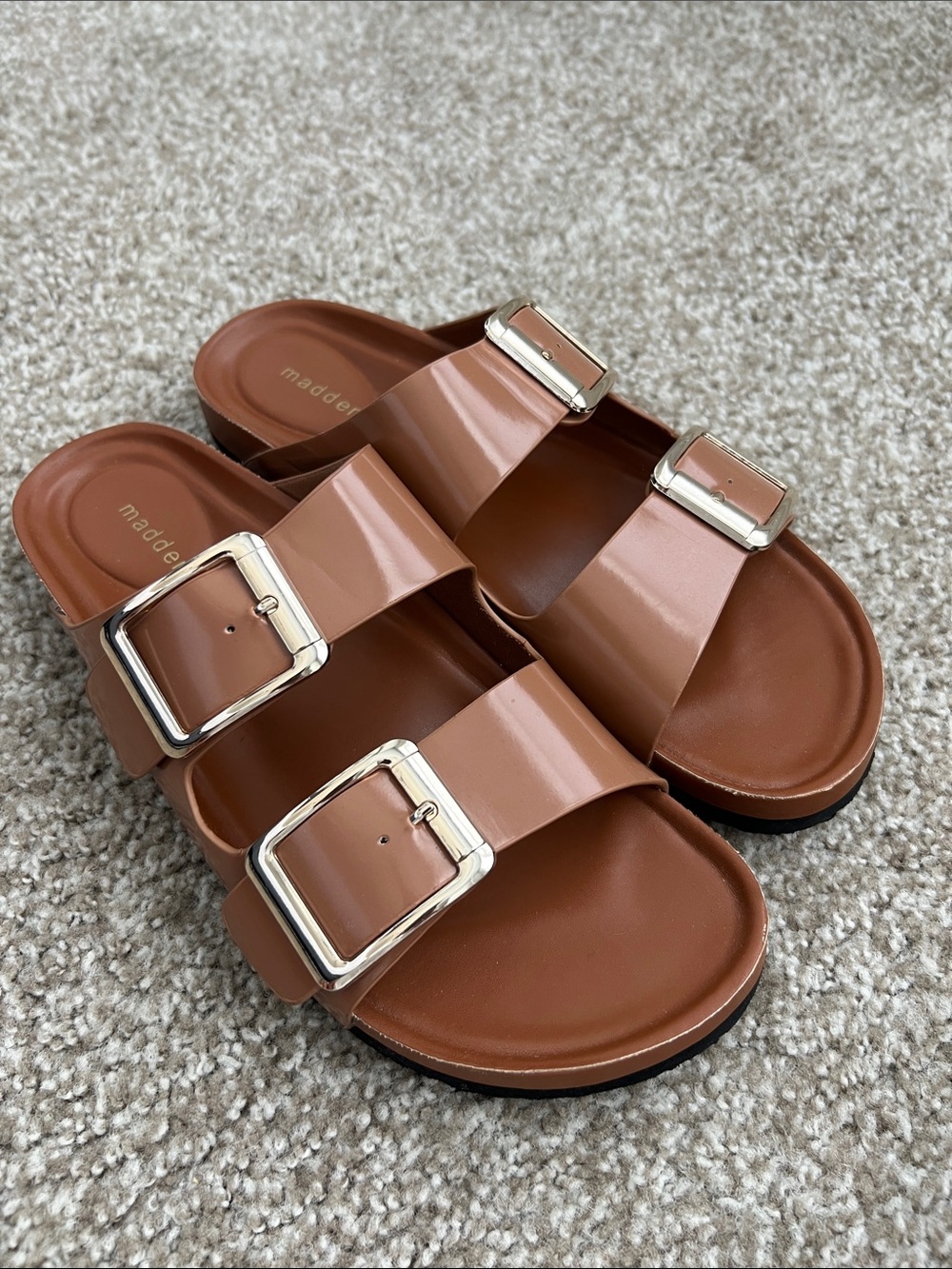 Madden Girl Cognac Double-Buckle Slide Sandals 8.5
